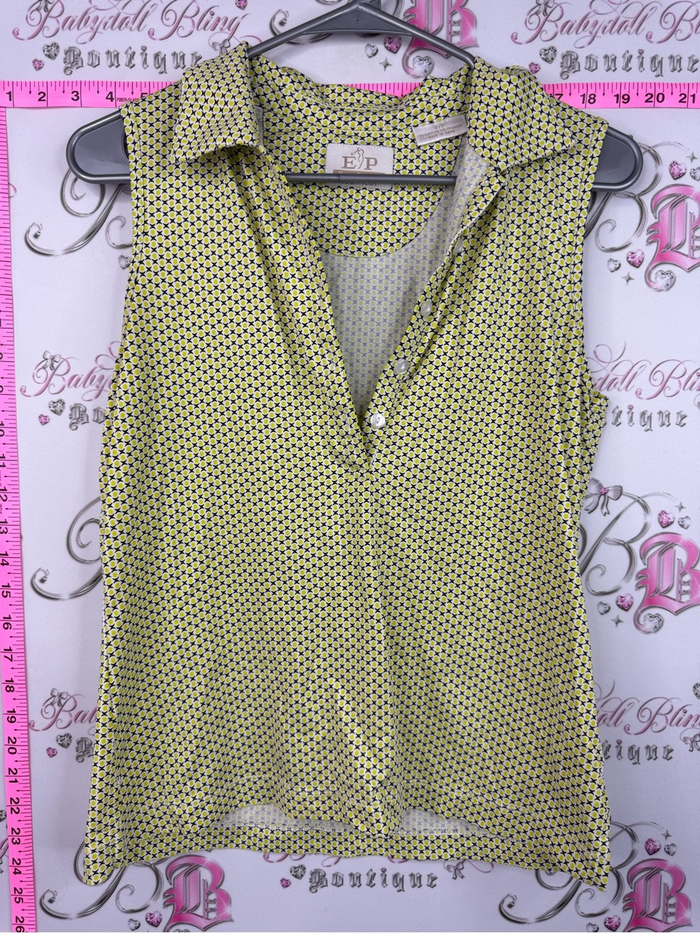 EP Pro tank top button up dots Yellow & Black Sleeveless Polo Golf Top